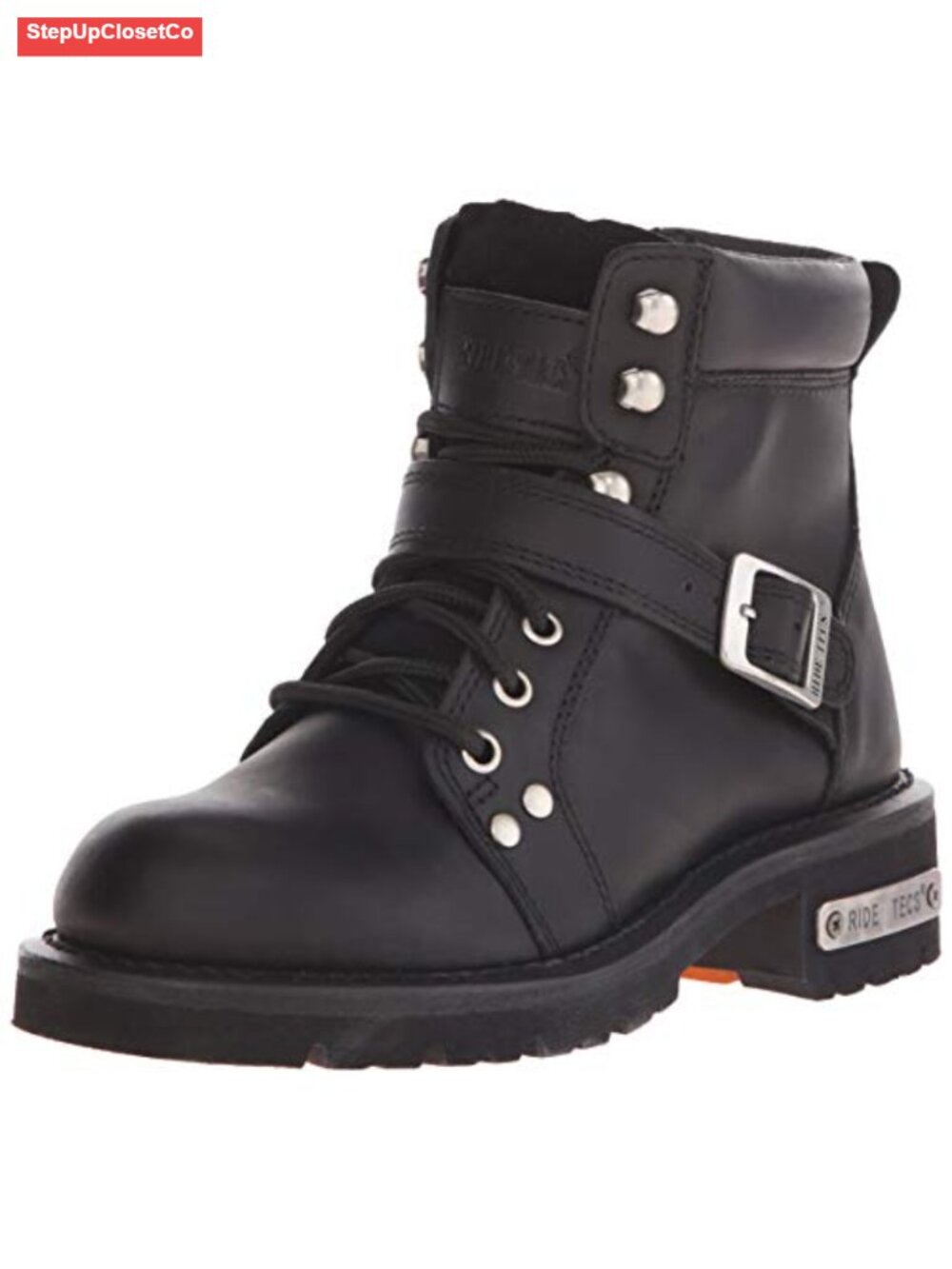 Lace Up Zipper Ankle Booties, Leather Work Boots with Buckle Strap, Motorcycle